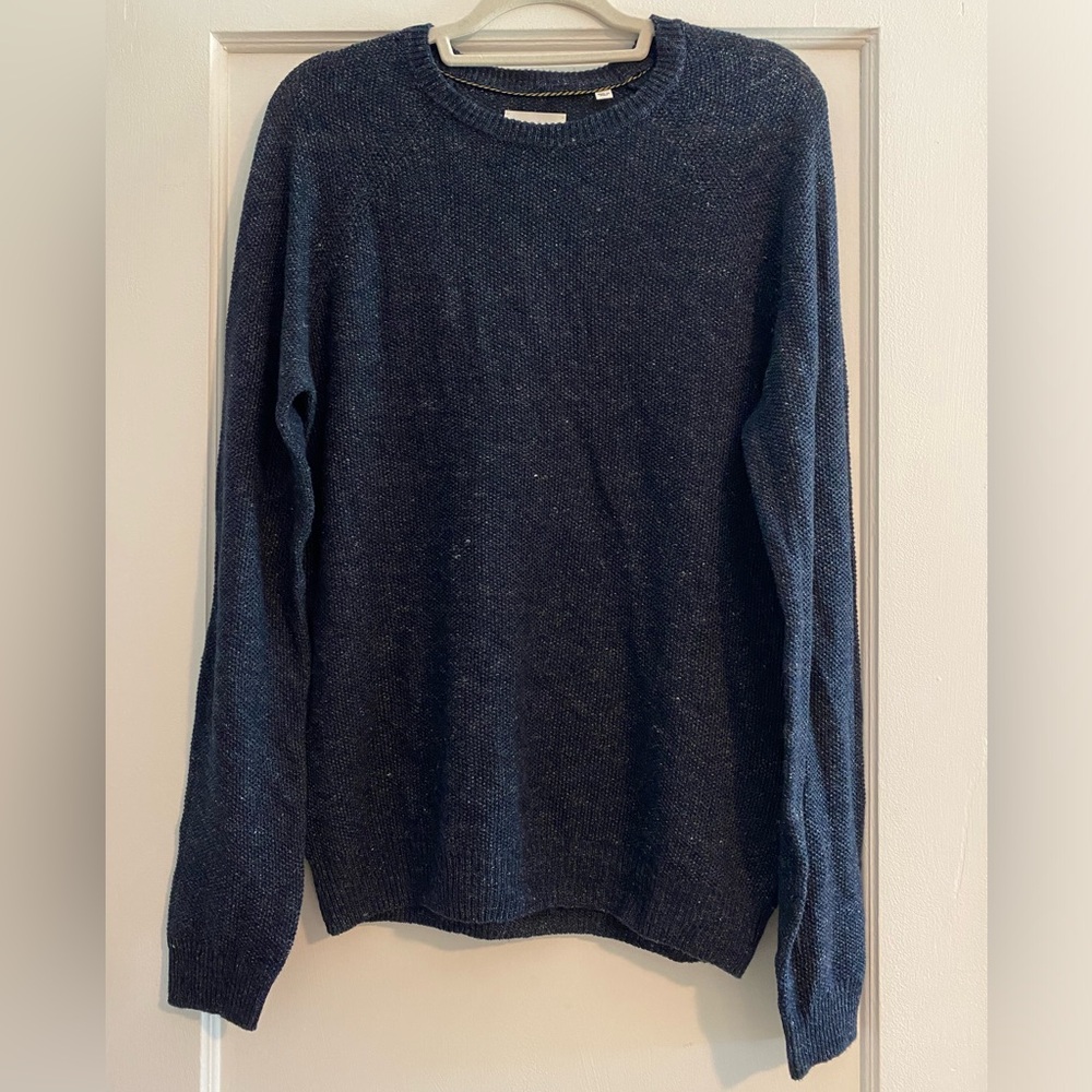Billy Reid Linen Merino Wool Dark Blue Crewneck Sweater Size Medium